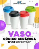 VASO CONICO CERAMICA CON TAPA SILICON NEGRO 17 OZ O 500 ML PARA SUBLIMAR SUBLIMACION ENCOGRAPHICS