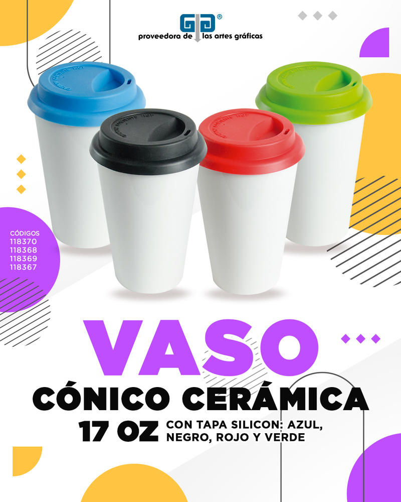 VASO CONICO CERAMICA C/TAPA SILICON VERDE 17 OZ O 500 ML PARA SUBLIMAR SUBLIMACION ENCOGRAPHICS