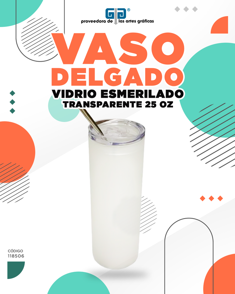 VASO VIDRIO ESMERILADO TAPA Y POPOTE 25 OZ