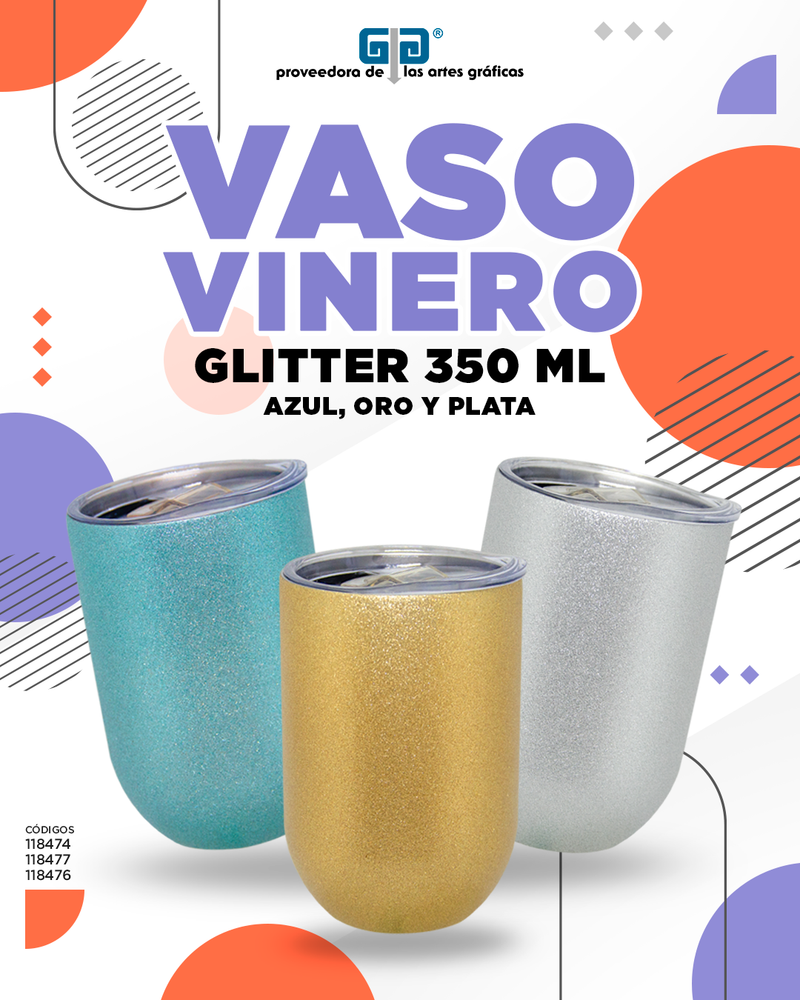 VASO VINERO GLITTER 350 ML AZUL CLARO PARA SUBLIMAR 12 OZ SUBLIMACION ENCOGRAPHICS