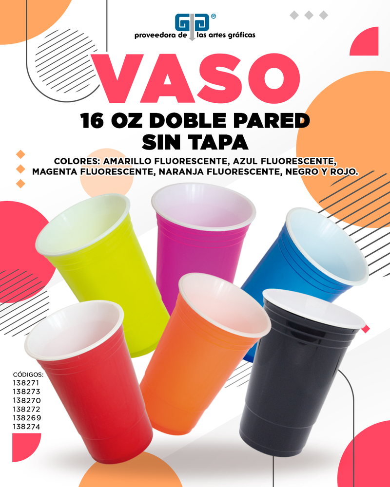 VASO 16 OZ DOBLE PARED NEGRO SIN TAPA