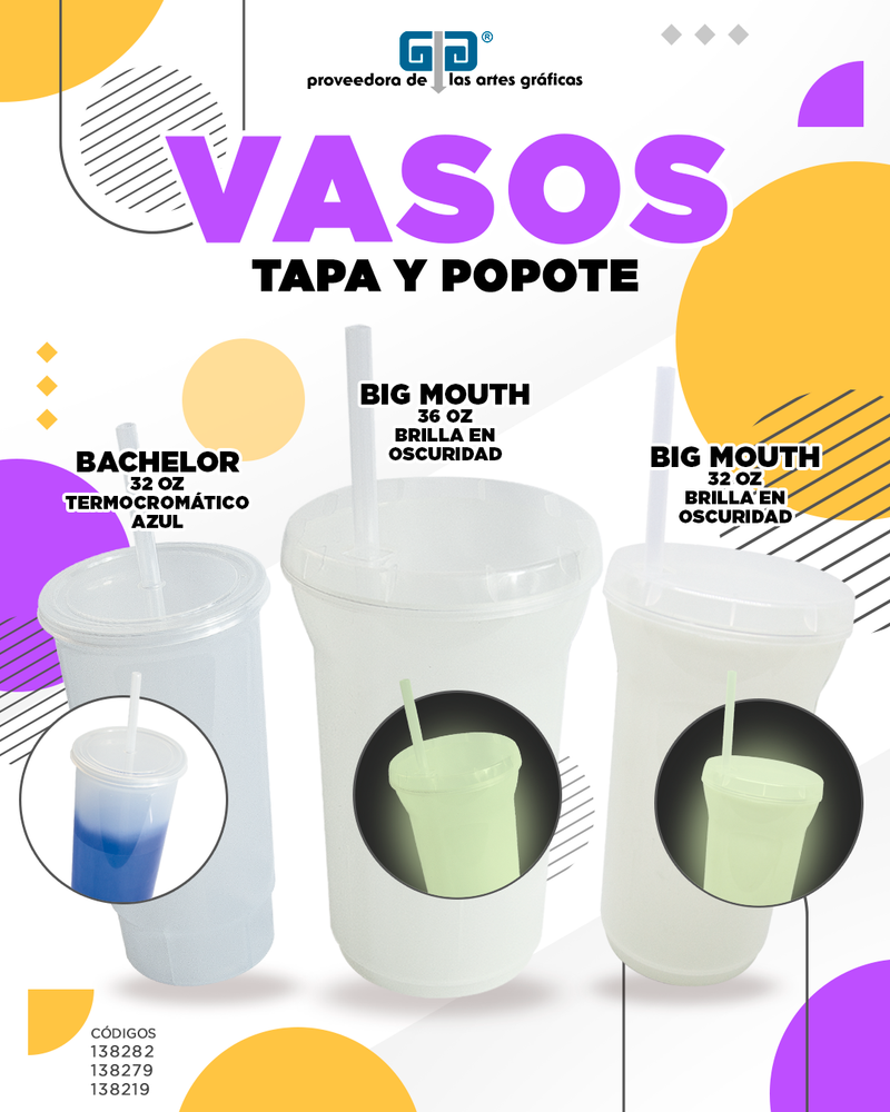 VASO BIG MOUTH BRILLA EN LA OSCURIDAD 36 OZ TAPA Y POPOTE