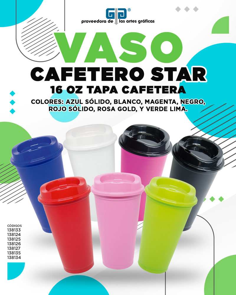 VASO CAFETERO STAR BLANCO CON TAPA CAFETERA VASO de 16 OZ