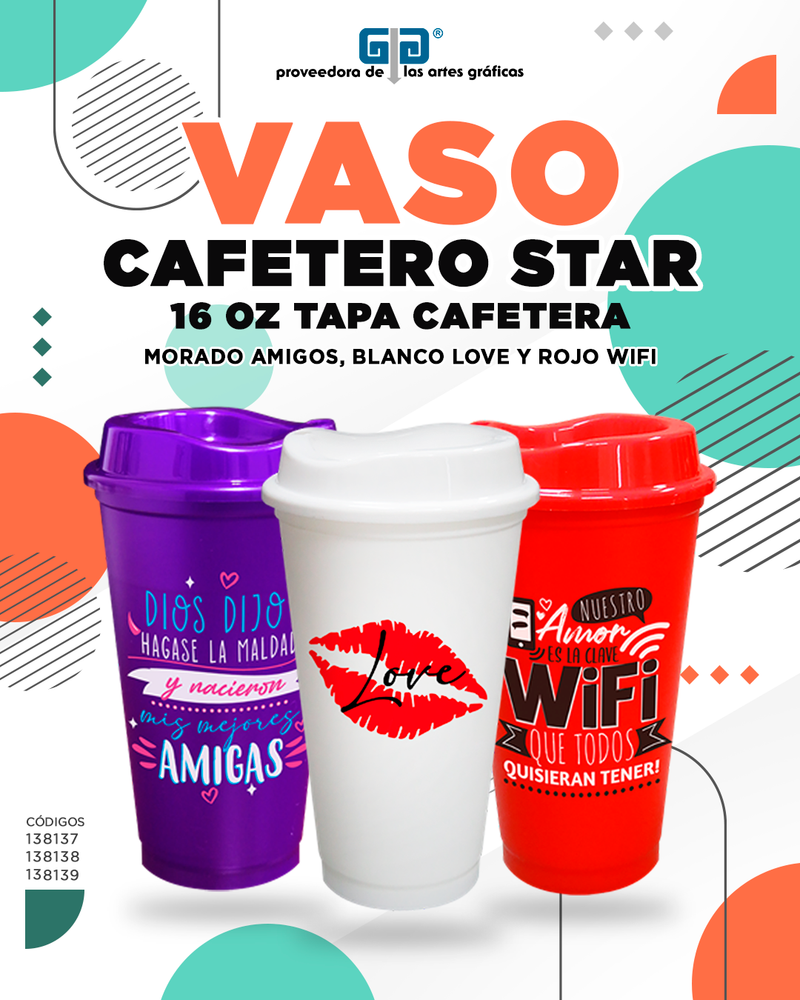 VASO CAFETERO STAR MORADO AMIGOS CON TAPA CAFETERA VASO de 16 OZ