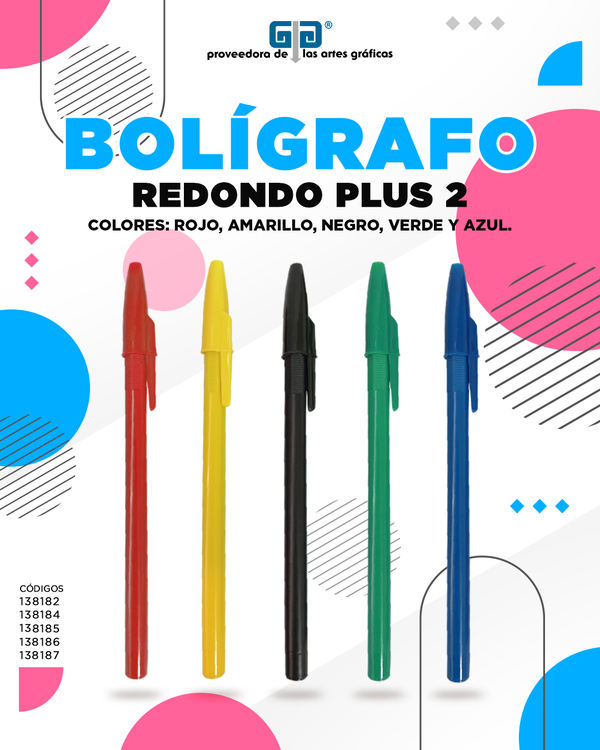 BOLIGRAFO (PLUMA) REDONDO PLUS 2 MISMO COLOR CUERPO Y TAPON