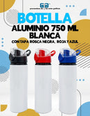 BOTELLA ALUMINIO BLANCA 750 ML TAPA ROSCA  DE COLORES