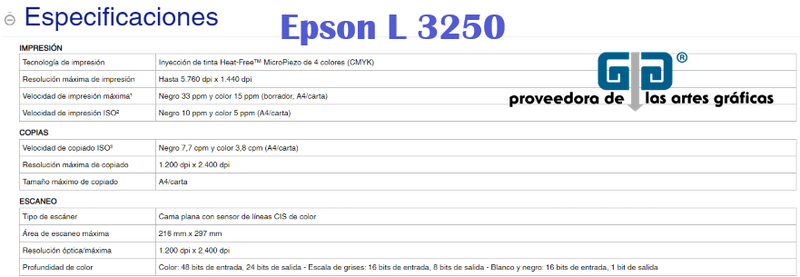 IMPRESORA EPSON L 3250 TAMAÑO CARTA ECO TANK WiFi, SCANNER, IMPRIME, FOTOCOPIA, USB