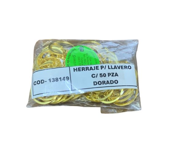 HERRAJE PARA LLAVERO CON 50 PIEZAS DORADO