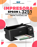 IMPRESORA EPSON L 3251 TAMAÑO CARTA ECO TANK WiFi, SCANNER, IMPRIME, FOTOCOPIA, USB