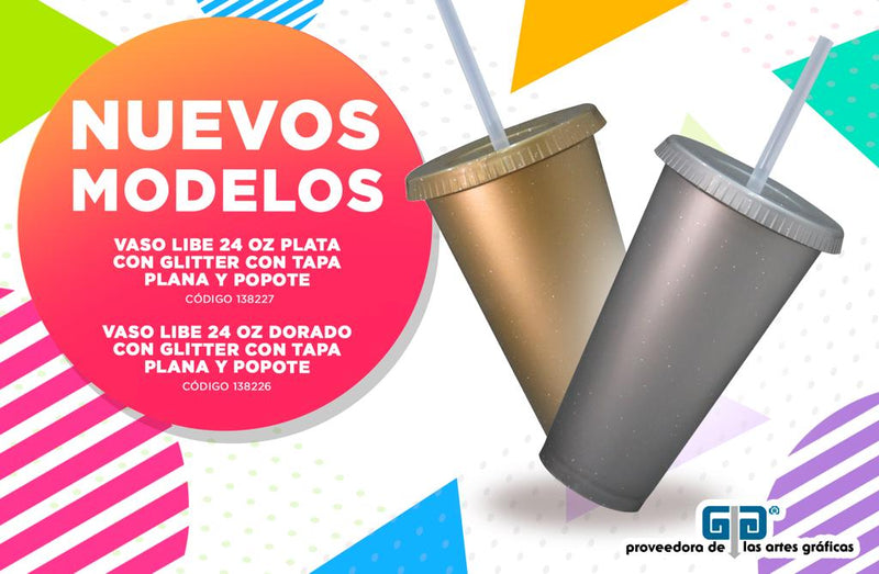VASO LIBE 24 OZ TAPA PLANA Y POPOTE VARIEDAD EN COLORES