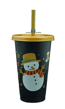 VASO NAVIDEÑO MONO NIEVE VERDE TAPA Y POPOTE ORO 16 OZ