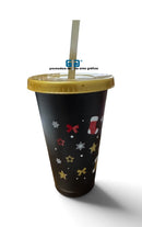 VASO NAVIDEÑO MONO NIEVE VERDE TAPA Y POPOTE ORO 16 OZ