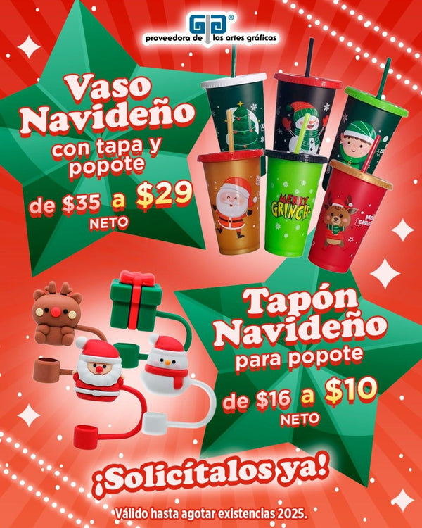VASOS NAVIDEÑOS Y CUBRE POPOTES NAVIDAD 2025
