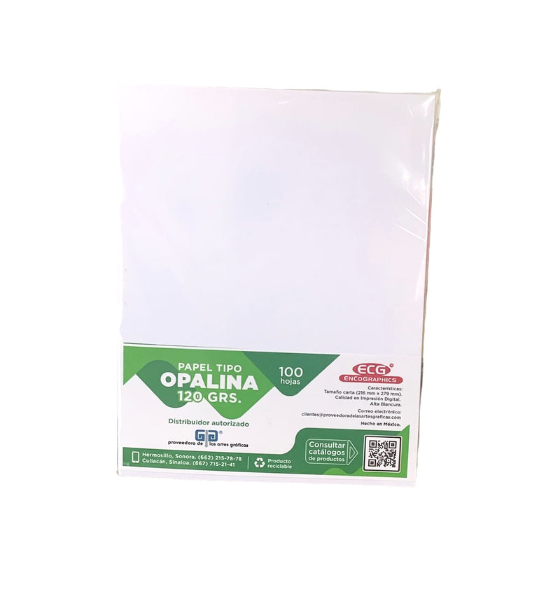 PAPEL OPALINA BLANCA 120 GRAMOS TAMAÑO CARTA CON 100 HOJAS