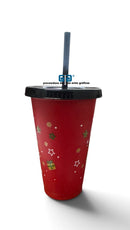 VASO NAVIDEÑO PINGUINO ROJO TAPA Y POPOTE NEGRO 16 OZ