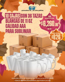 10 cajas con taza para sublimar TOTAL 360 tazas por $6,260 en octubre 2026 o al agotar existencias.