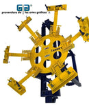PULPO PARA SERIGRAFIA METALICO 6 BRAZOS 2 PALETAS FIJAS AZUL CON AMARILLO