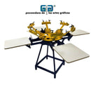 PULPO PARA SERIGRAFIA METALICO DOBLE GIRO CON 6 BRAZOS Y 4 ESTACIONES AZUL CON AMARILLO    SOBRE PEDIDO llega en 12 dias