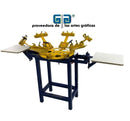 PULPO PARA SERIGRAFIA METALICO 6 BRAZOS 2 PALETAS FIJAS AZUL CON AMARILLO