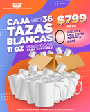 Taza blanca calidad AAA para sublimar CAJA 36 piezas de 11 oz Y 1 CINTA TÉRMICA PARA SUBLIMAR COLOR  CAFE