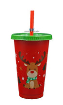 VASO NAVIDEÑO RENO ROJO TAPA VERDE POPOTE ROJO 16OZ