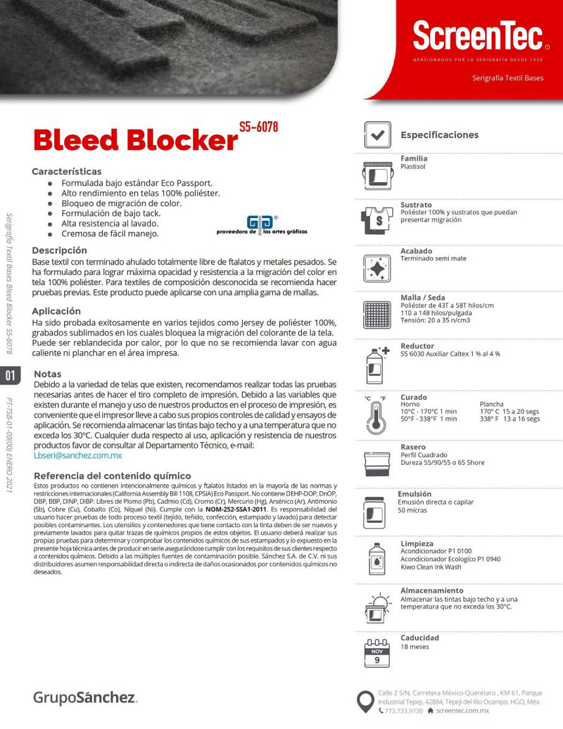 BLOCK BASE BARRIER S5 6078  1 KG PARA TEXTILES SERIGRAFIA