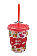 VASO NAVIDEÑO MERRY CHRISTMAS TAPA Y POPOTE ROJO 16 OZ