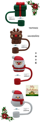 TAPON PARA POPOTE NAVIDEÑO MODELOS MONO DE NIEVE, SANTA CLAUS, REGALO VERDE Y RENO
