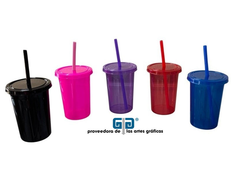 VASO PONY 16 OZ CON TAPA, VASO Y POPOTE DEL MISMO COLOR. 473 ml VARIEDAD EN COLORES