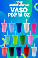 VASO PIXY 16 OZ CON TAPA Y POPOTE DE COLOR, VARIEDAD EN COLORES