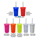 VASO FANCY  12 OZ CON TAPA Y POPOTE VARIEDAD EN COLORES Y POPOTE NATURAL 355 ML