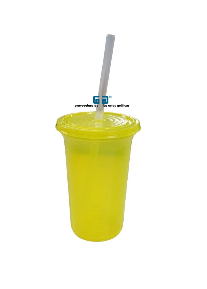 VASO  12 OZ CON TAPA Y POPOTE VARIEDAD EN COLORES