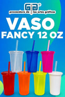 VASO FANCY 12 OZ CON TAPA  Y POPOTE , VARIEDAD EN COLORES