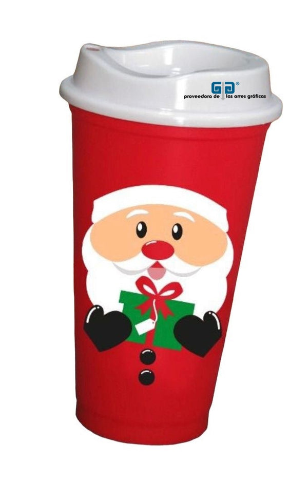 VASO CAFETERO STAR NAVIDEÑO ROJO CON IMAGEN SANTA CLAUS 16 OZ TAPA BLANCA  ¡Ya disponibles!