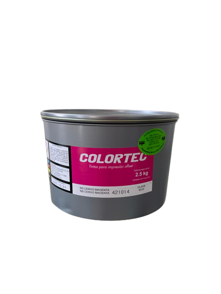 TINTA	PARA PRENSA OFFSET	COLOR	MAGENTA PROCESS	CLAVE	6010 NS	CONTENIDO 2.5 KG	MARCA	COLORTEC	PRODUCCION EN JAPON