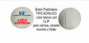 BOTON PUBLICITARIO CON CLIP TIPO ACRILICO PARA CAMISA COLOR BLANCO