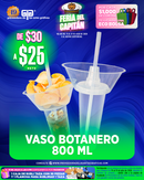 VASO BOTANERO 3 PIEZAS 800 ML COLOR NATURAL CON CHAROLA Y POPOTE NATURAL