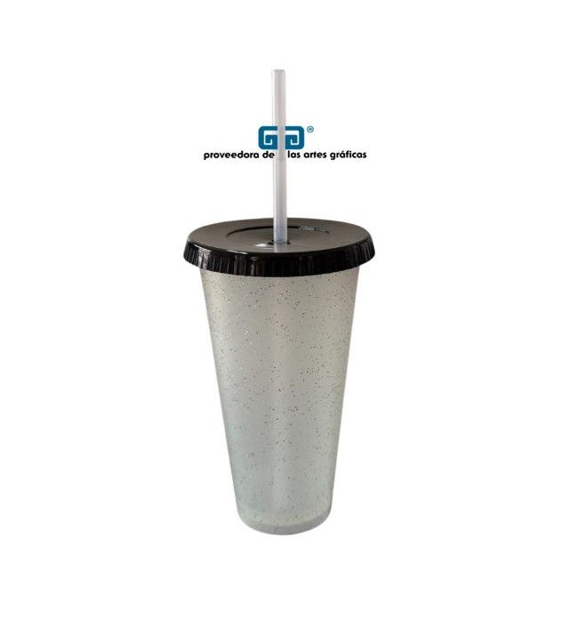 VASO CONY 24 OZ NATURAL GLITTER BRILLOS TAPA COLORES POPOTE NATURAL 710 ML