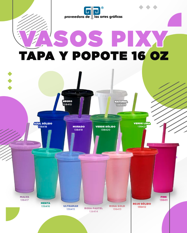 VASO PIXY 16 OZ TAPA Y POPOTE NATURAL