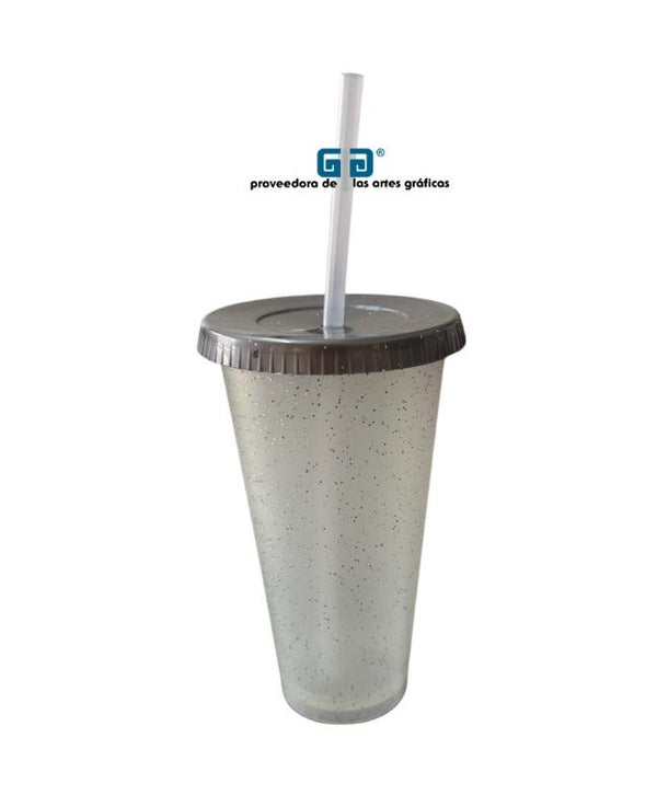 VASO CONY 24 OZ NATURAL GLITTER BRILLOS TAPA COLORES POPOTE NATURAL