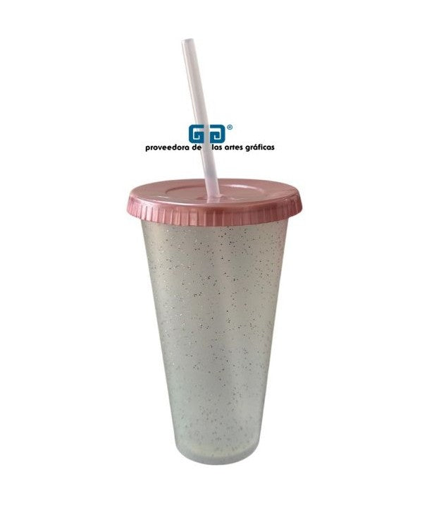 VASO CONY 24 OZ NATURAL GLITTER BRILLOS TAPA COLORES POPOTE NATURAL 710 ML