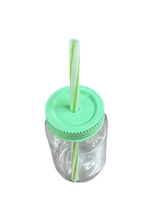 VASO PET 500 ML CON TAPA Y POPOTE VERDE MENTA