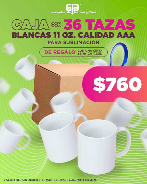 Taza blanca calidad AAA para sublimar CAJA 36 piezas de 11 oz MAS 1 cinta azul de REGALO