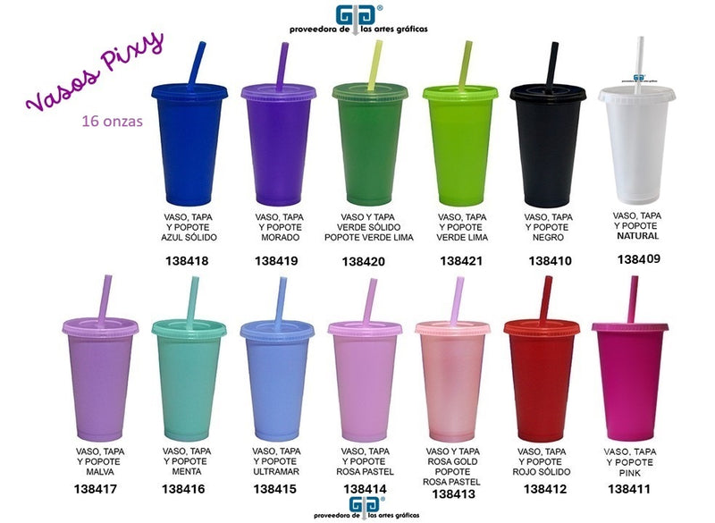 VASO PIXY 16 OZ TAPA Y POPOTE MORADO