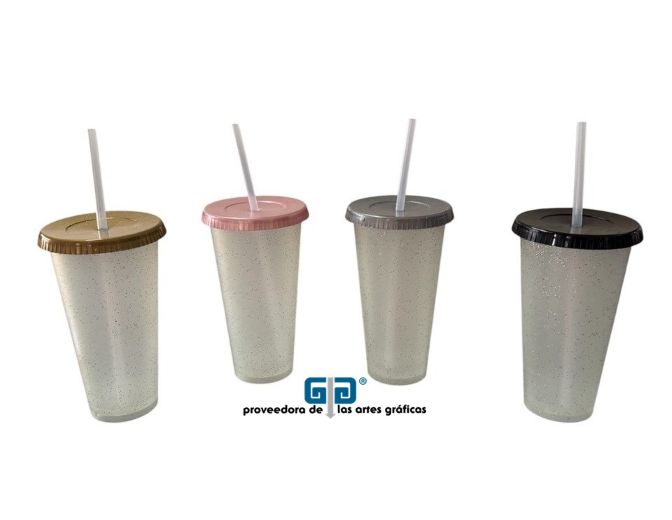 VASO CONY 24 OZ NATURAL GLITTER BRILLOS TAPA COLORES POPOTE NATURAL 710 ML