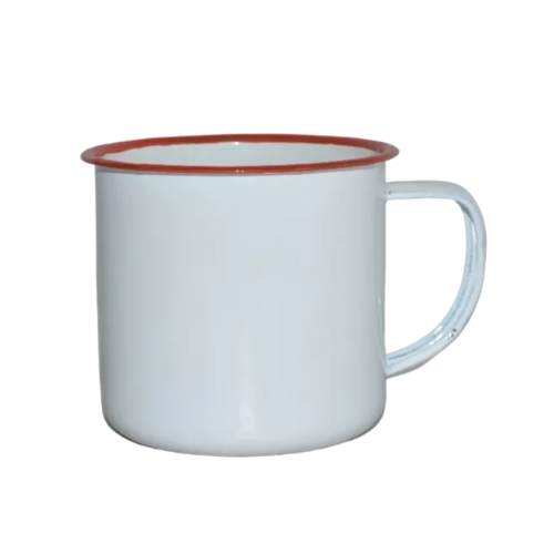 TAZA PELTRE BLANCA ORILLA ROJO 10 OZ ASA BLANCA PARA SUBLIMAR 290 ML SUBLIMACION ENCOGRAPHICS