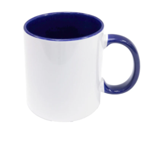 TAZA BLANCA 11 OZ INTERIOR AZUL COBALTO ASA AZUL COBALTO PARA SUBLIMAR 325 ML SUBLIMACION ENCOGRAPHICS