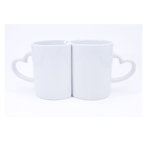 TAZA BLANCA 11 OZ ASA DE CORAZON PAREJA PARA SUBLIMAR 325 ML SUBLIMACION ENCOGRAPHICS