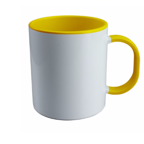 TAZA BLANCA 11 OZ INTERIOR AMARILLO ASA AMARILLA PARA SUBLIMAR 325 ML SUBLIMACION ENCOGRAPHICS