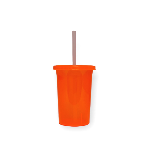 VASO 16 OZ CON TAPA Y POPOTE NARANJA